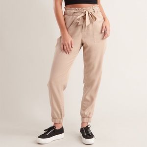 Beige Garage high waisted paper bag pants